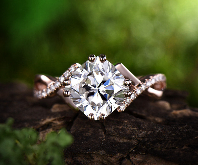 Vintage moissanite bridal ring cushion moissanite engagement ring rose gold ring for women infinity ring dainty jewelry anniversary gift