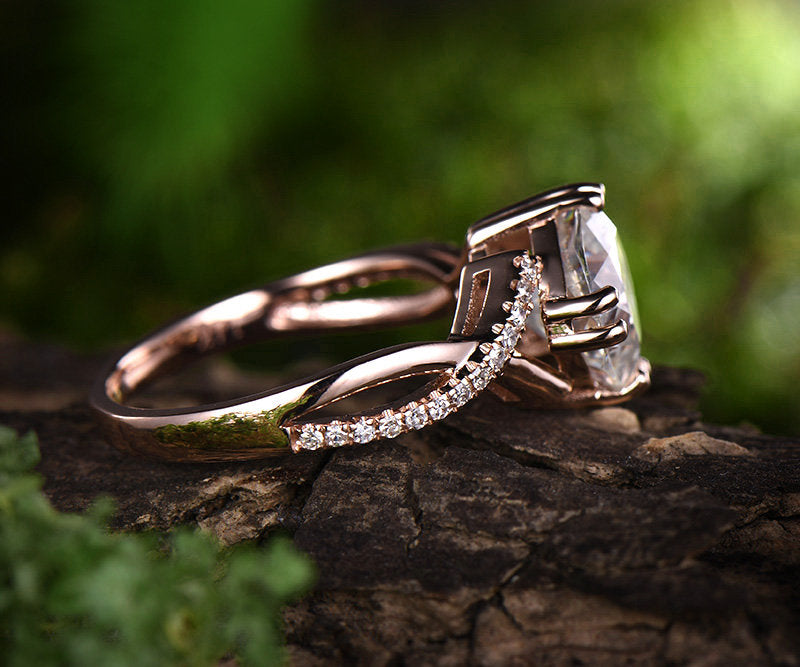 Vintage moissanite bridal ring cushion moissanite engagement ring rose gold ring for women infinity ring dainty jewelry anniversary gift