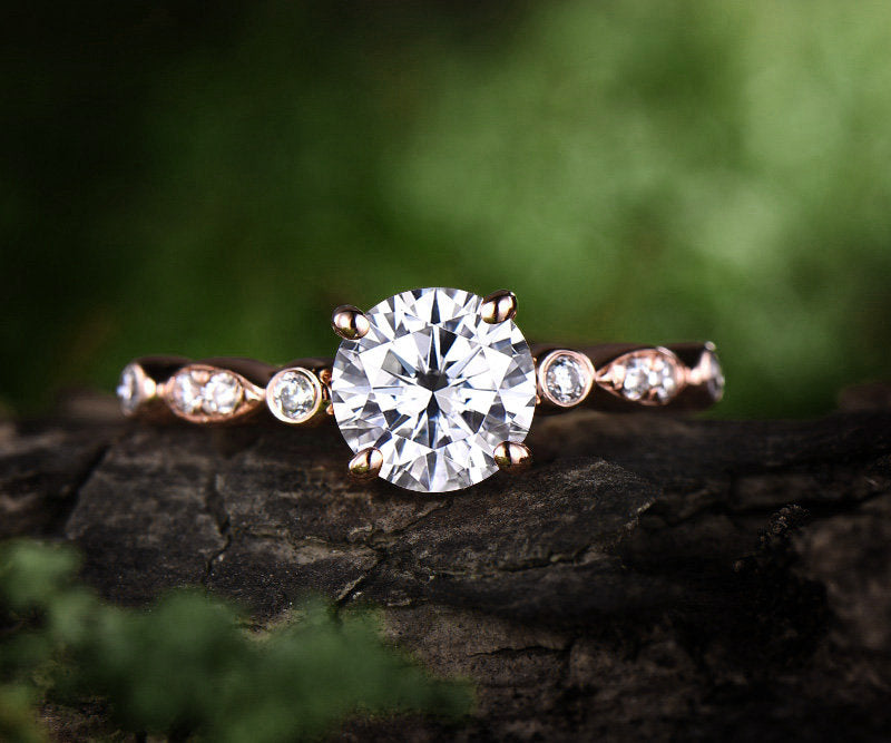 1ct brilliant moissanite engagement ring rose gold 14K/18K moissanite ring gold vintage wedding ring band marquise promise anniversary ring