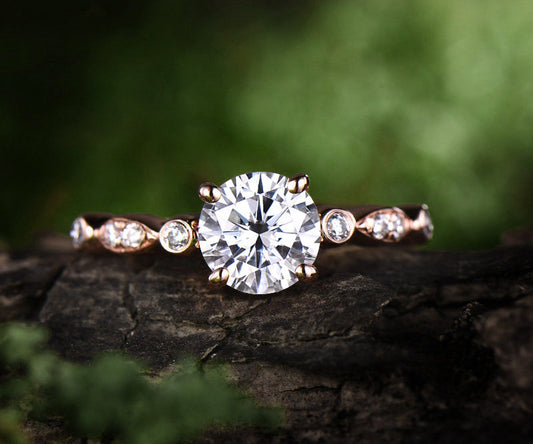 1ct brilliant moissanite engagement ring rose gold 14K/18K moissanite ring gold vintage wedding ring band marquise promise anniversary ring