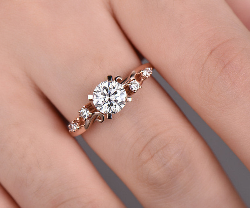 1ct brilliant moissanite engagement ring rose gold 14K/18K diamond ring unique wedding band promise ring moissanite ring gold vintage