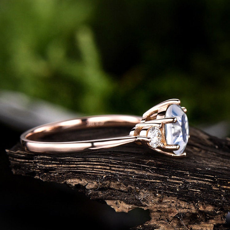 Three stone moonstone engagement ring rose gold 14K/18K moonstone ring gold june birthstone ring moissanite wedding ring unique promise ring