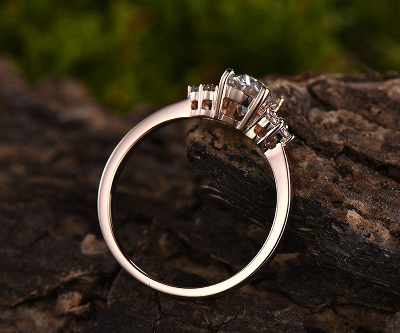 Oval cut moissanite engagement ring 14K 18K rose gold 7 stone moissanite ring for women dainty unique vintage engagement ring wedding ring