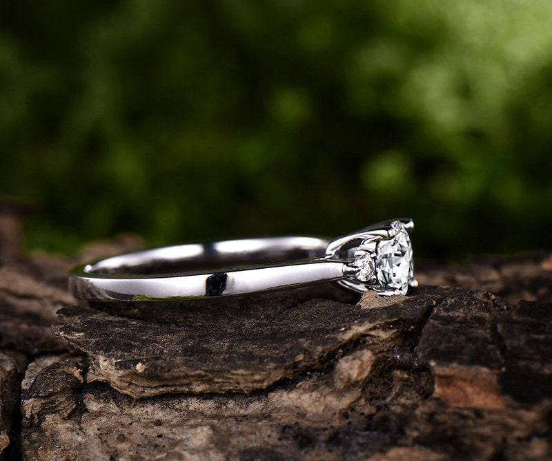 Three stone moonstone engagement ring white gold 14K/18K moonstone ring gold june birthstone ring diamond wedding ring unique promise ring