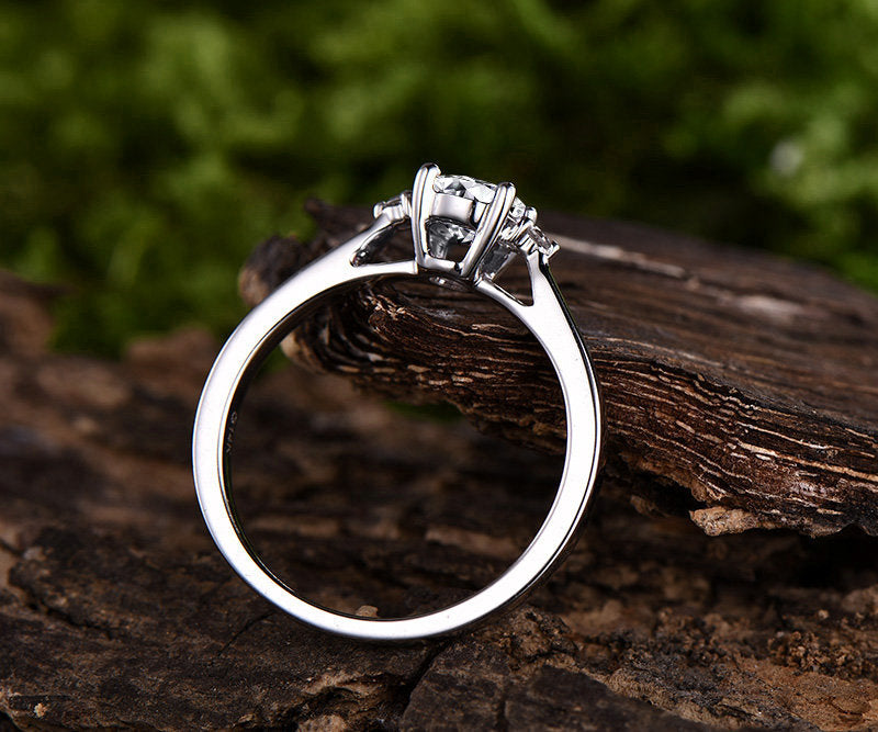 Three stone moonstone engagement ring white gold 14K/18K moonstone ring gold june birthstone ring diamond wedding ring unique promise ring