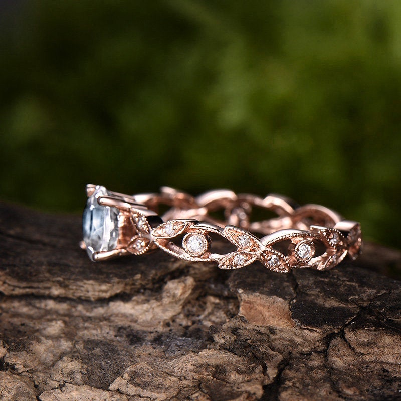 Natural moonstone engagement ring rose gold moonstone ring gold vintage diamond full eternity wedding june birthstone Unique promise ring
