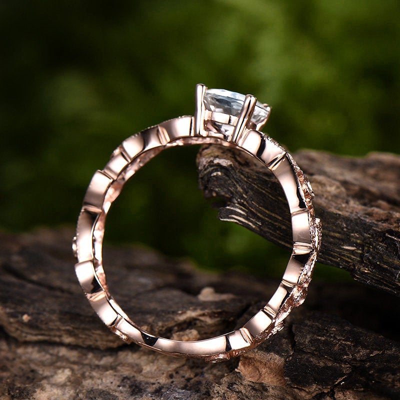 Natural moonstone engagement ring rose gold moonstone ring gold vintage diamond full eternity wedding june birthstone Unique promise ring