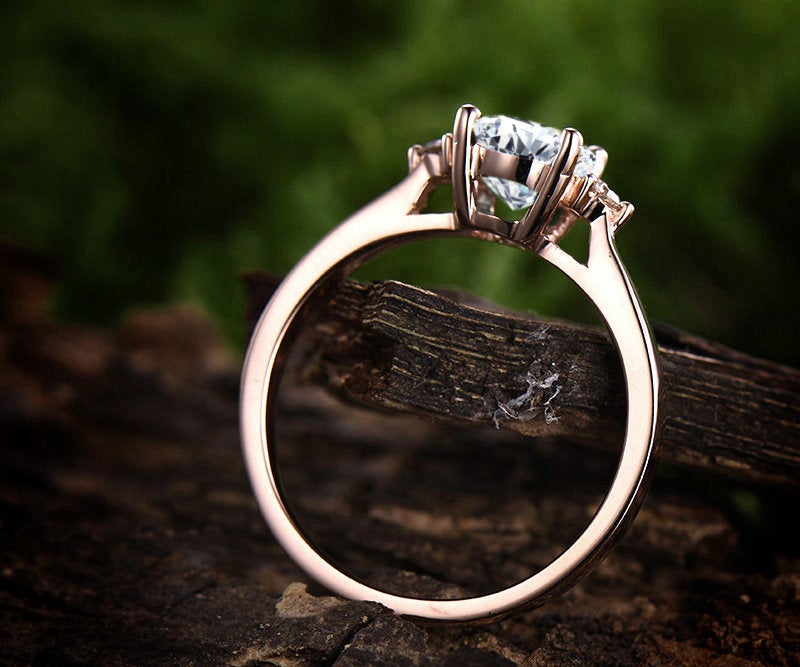 Three stone moonstone engagement ring rose gold 14K/18K moonstone ring gold june birthstone ring diamond wedding ring unique promise ring