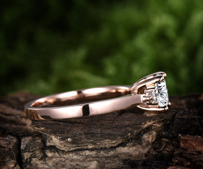 Three stone moonstone engagement ring rose gold 14K/18K moonstone ring gold june birthstone ring diamond wedding ring unique promise ring