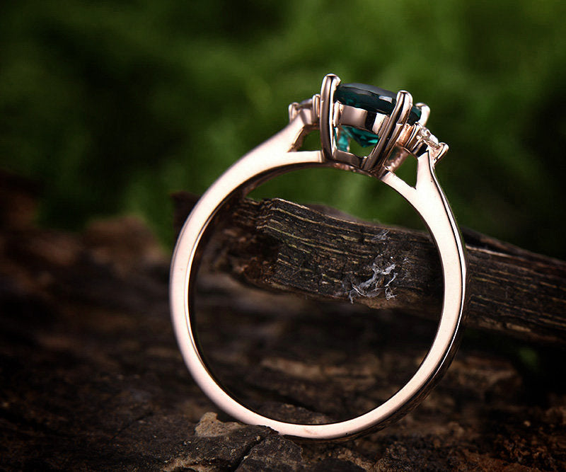1ct three stone emerald engagement ring rose gold 14K/18K May birthstone ring emerald ring gold diamond wedding ring band promise ring