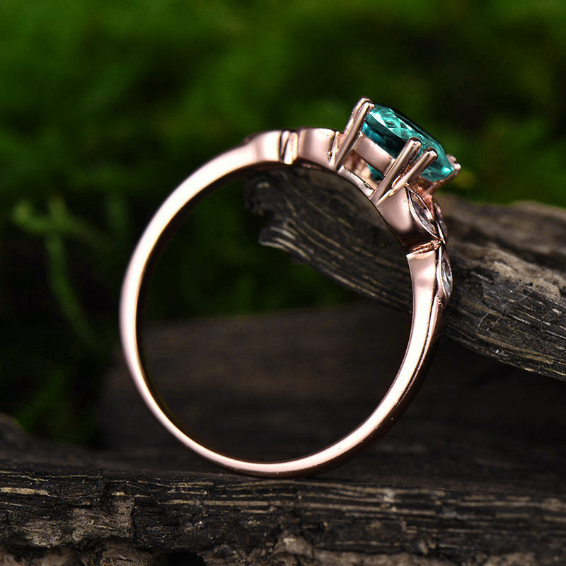 Green emerald engagement ring rose gold 14K/18K moissanite wedding band emerald ring gold may birthstone ring flower marquise promise ring