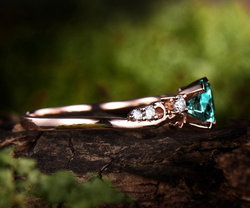 Emerald engagement ring rose gold 14K/18K emerald ring gold vintage diamond ring unique wedding ring band promise ring may birthstone ring