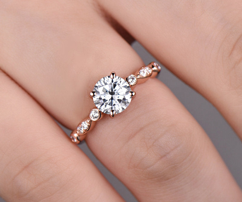 1ct brilliant moissanite engagement ring rose gold 14K/18K moissanite ring gold vintage wedding ring band marquise promise anniversary ring