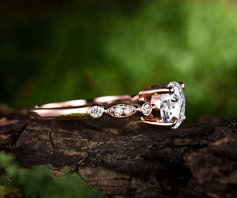 1ct brilliant moissanite engagement ring rose gold 14K/18K moissanite ring gold vintage wedding ring band marquise promise anniversary ring