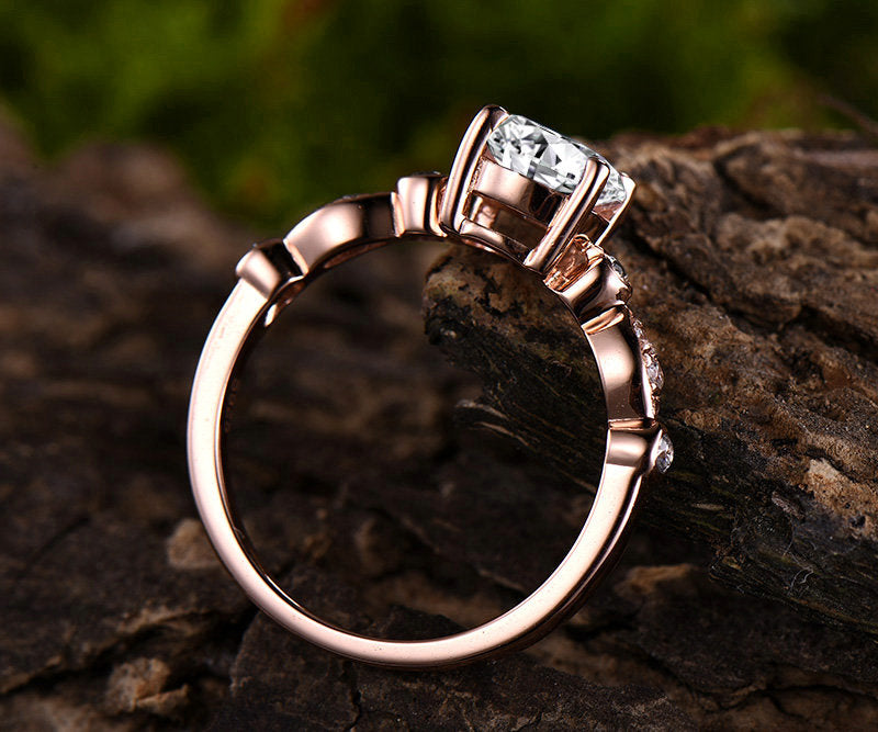 1ct brilliant moissanite engagement ring rose gold 14K/18K moissanite ring gold vintage wedding ring band marquise promise anniversary ring