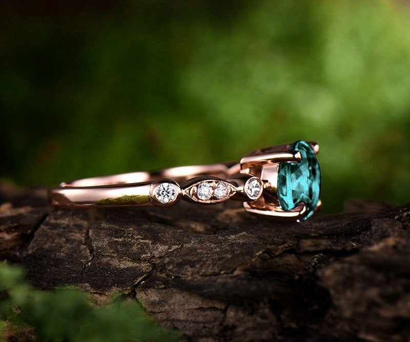 1ct emerald engagement ring rose gold 14K/18K emerald ring gold marquise diamond ring wedding ring band promise ring may birthstone ring