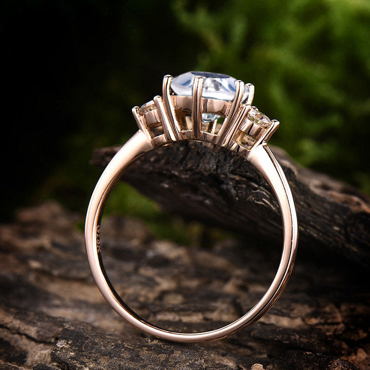Three stone moonstone engagement ring rose gold 14K/18K moonstone ring gold june birthstone ring moissanite wedding ring unique promise ring