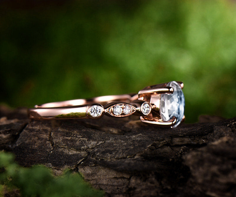 1ct blue moonstone engagement ring rose gold 14K/18K diamond wedding band moonstone ring gold June birthstone ring marquise promise ring