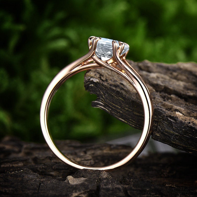 Blue natural moonstone engagement ring rose gold 14K/18K moonstone ring gold vintage prong set June birthstone ring moonstone promise ring
