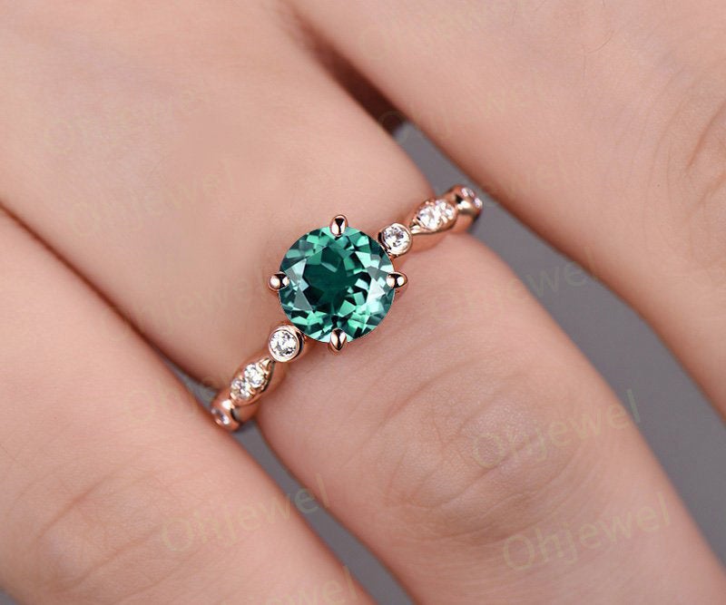 1ct emerald engagement ring rose gold 14K/18K emerald ring gold marquise diamond ring wedding ring band promise ring may birthstone ring