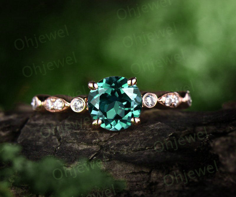1ct emerald engagement ring rose gold 14K/18K emerald ring gold marquise diamond ring wedding ring band promise ring may birthstone ring