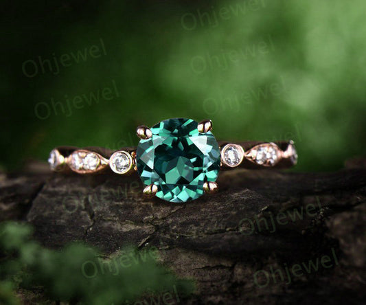 1ct emerald engagement ring rose gold 14K/18K emerald ring gold marquise diamond ring wedding ring band promise ring may birthstone ring