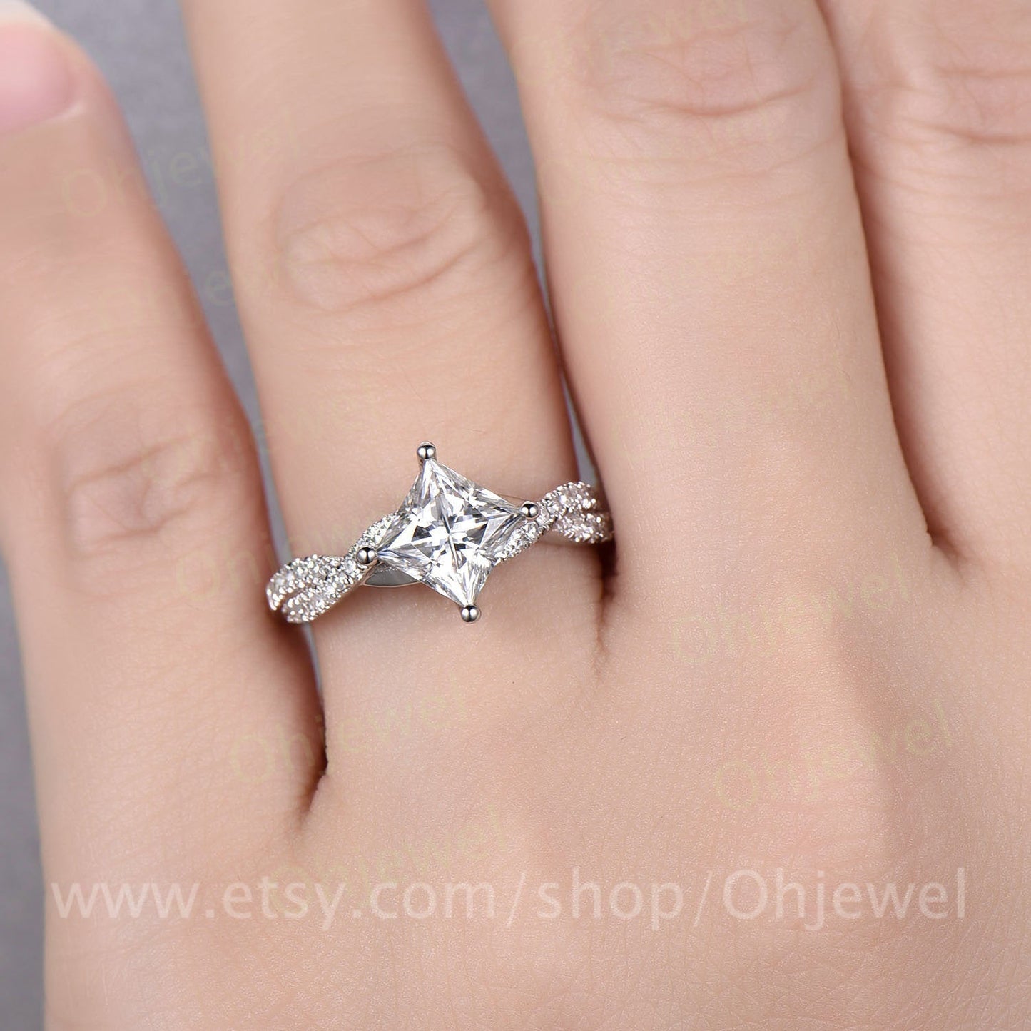 Princess cut moissanite engagement ring white gold 14K/18K real diamond ring twisted gift unique antique women promise bridal wedding ring