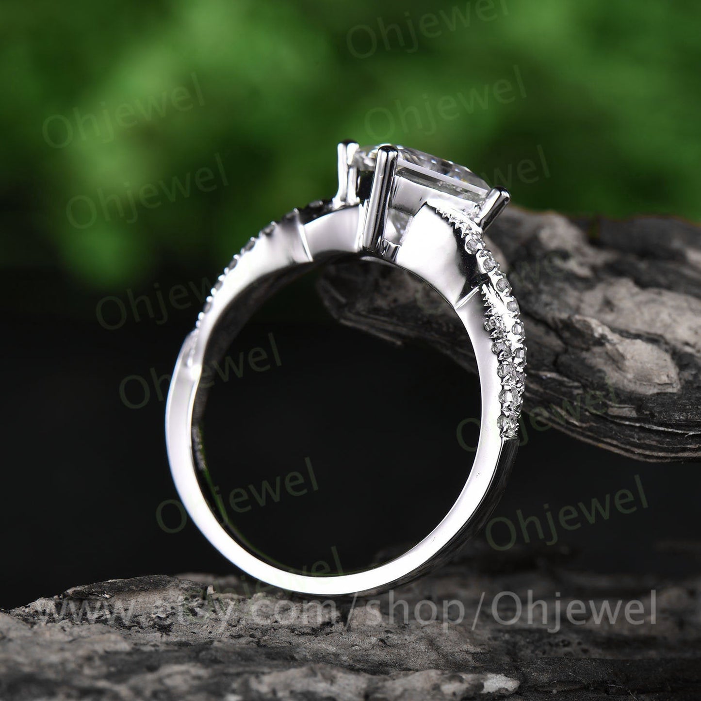 Princess cut moissanite engagement ring white gold 14K/18K real diamond ring twisted gift unique antique women promise bridal wedding ring