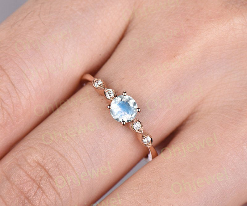 0.5ct blue moonstone engagement ring rose gold 14K/18K moonstone ring june birthstone ring diamond wedding ring unique promise bridal ring
