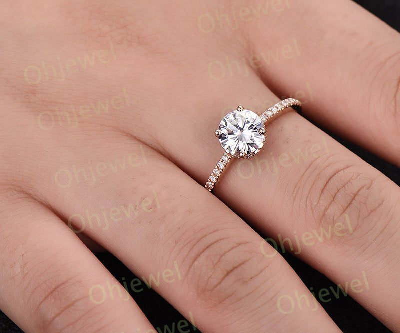 Moissanite ring gold 1 carat Moissanite engagement ring rose gold 14K/18K with diamond under basket halo ring moissanite promise ring