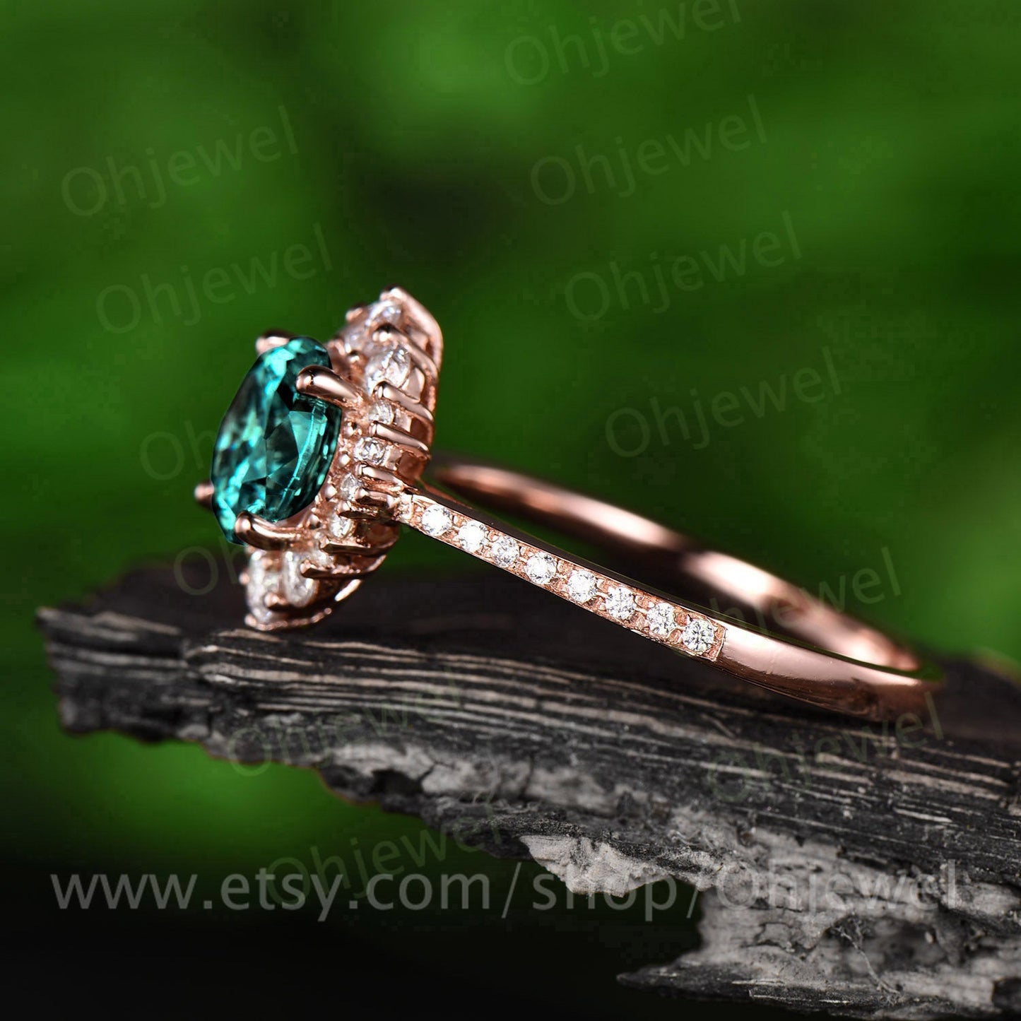 Green emerald engagement ring rose gold 14K/18K moissanite halo ring emerald ring vintage may birthstone unique wedding promise bridal ring