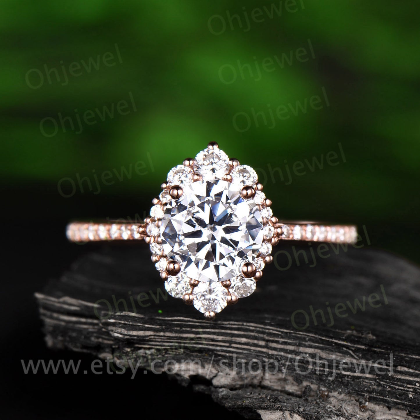 1ct brilliant moissanite engagement ring rose gold 14K/18K vintage moissanite halo ring for women jewelry unique gift half eternity ring