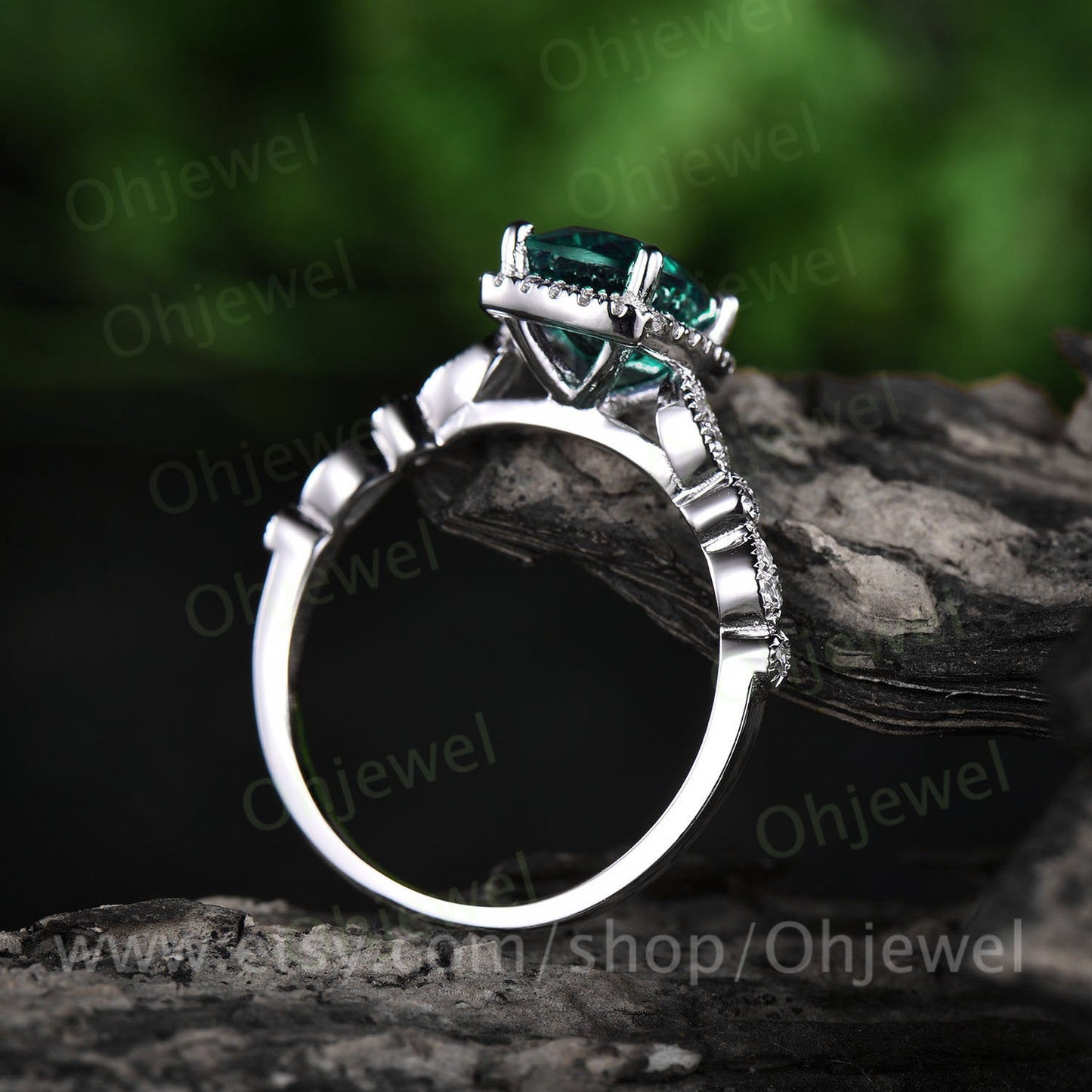 1.5ct emerald engagement ring white gold 14K/18K emerald ring vintage marquise diamond halo ring may birthstone promise wedding bridal ring