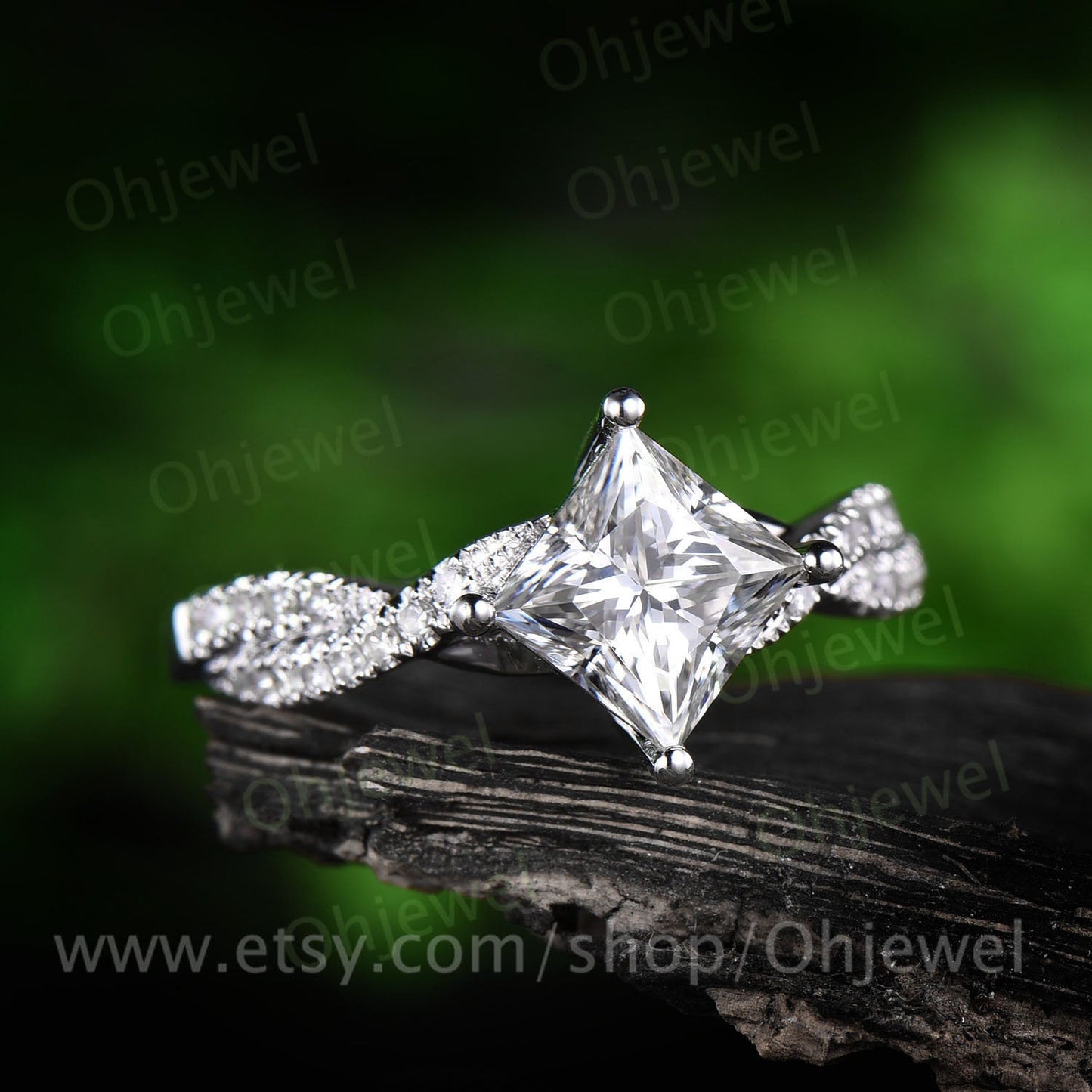 Princess cut moissanite engagement ring white gold 14K/18K real diamond ring twisted gift unique antique women promise bridal wedding ring