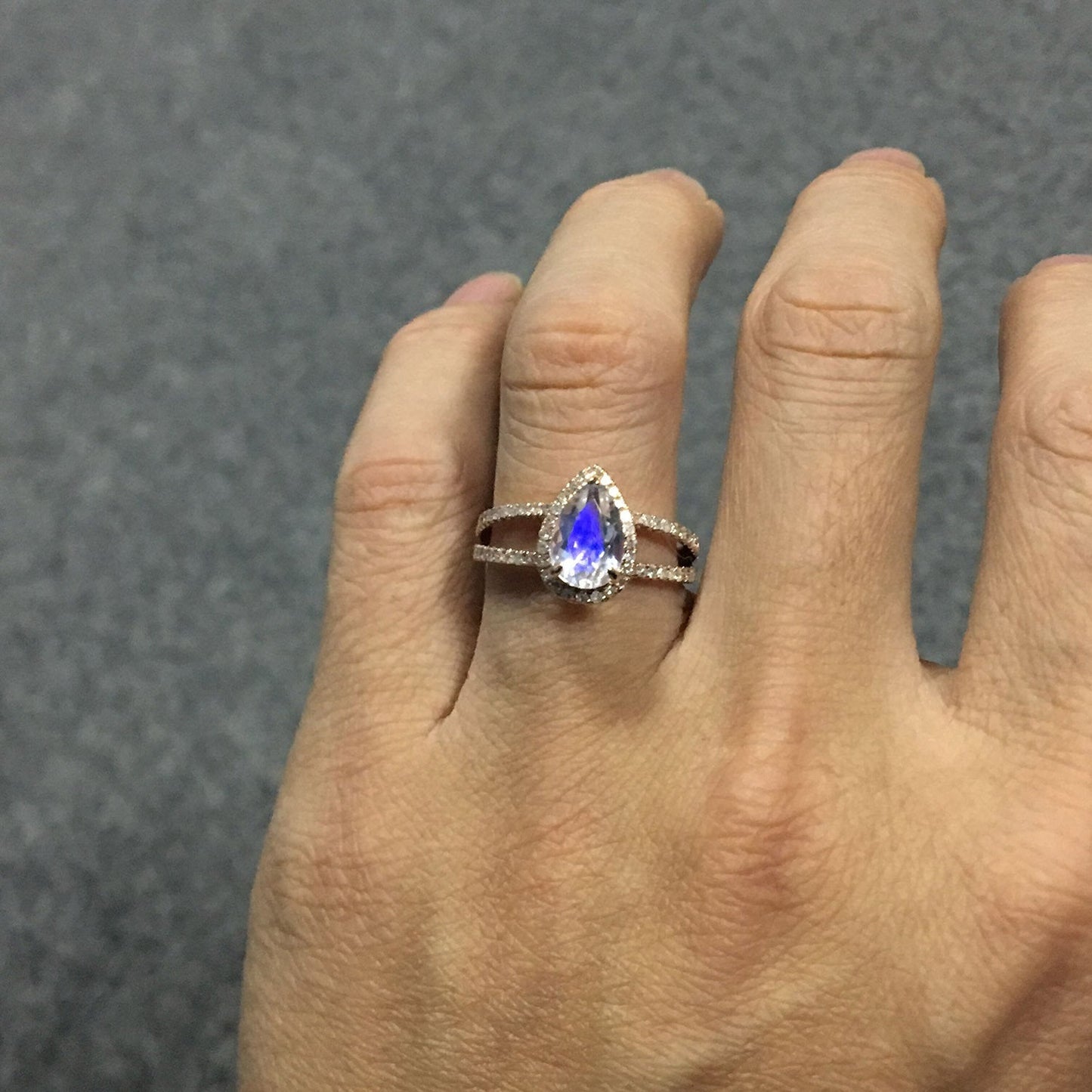 6x9mm natural moonstone ring moonstone engagement ring rose gold 14K/18K diamond halo ring split shank vintage wedding promise bridal ring