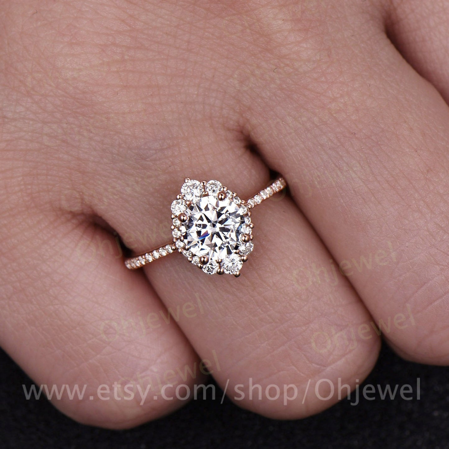 1ct brilliant moissanite engagement ring rose gold 14K/18K vintage moissanite halo ring for women jewelry unique gift half eternity ring