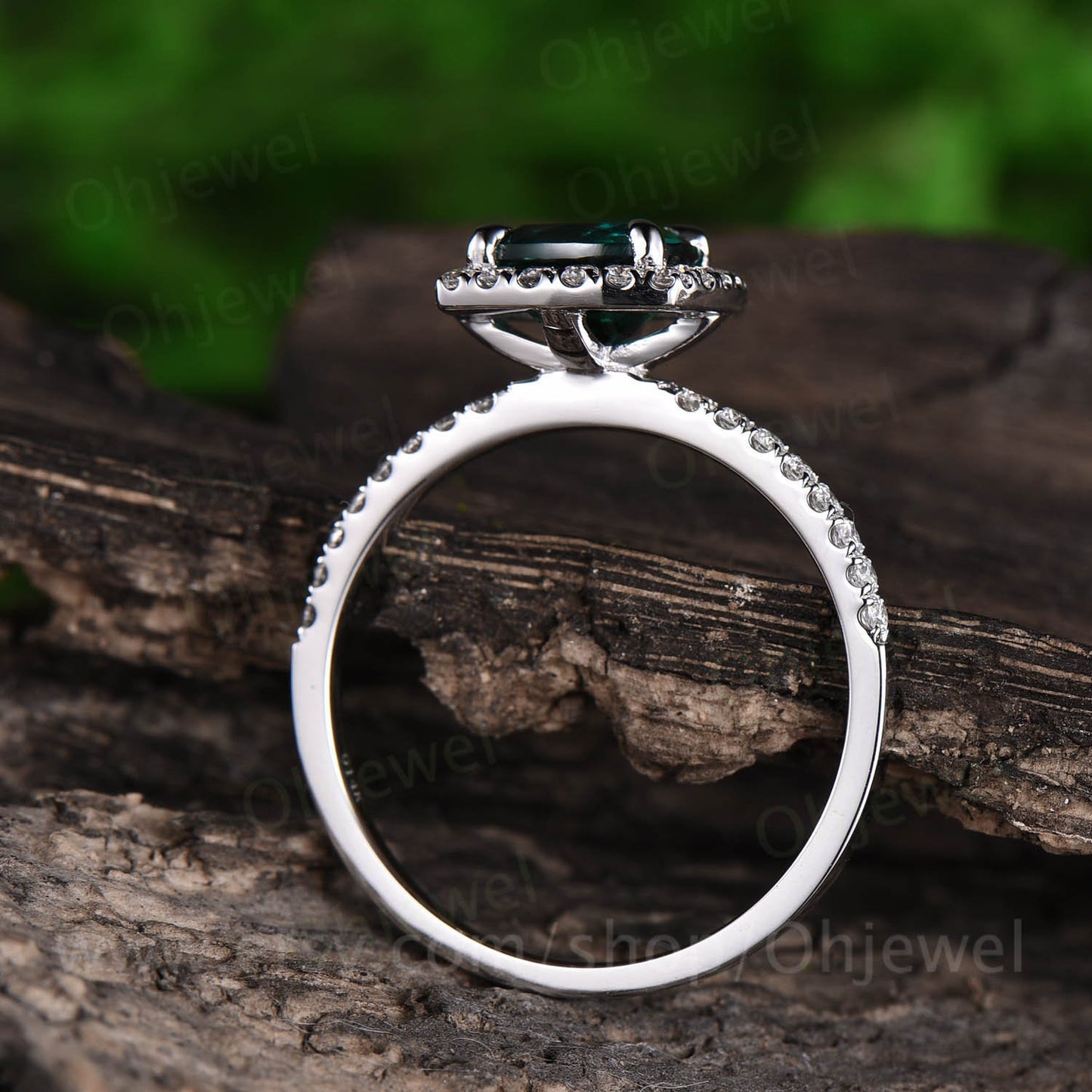 Cushion green emerald engagement ring white gold 14K/18K moissanite halo wedding ring band emerald ring vintage May birthstone promise ring