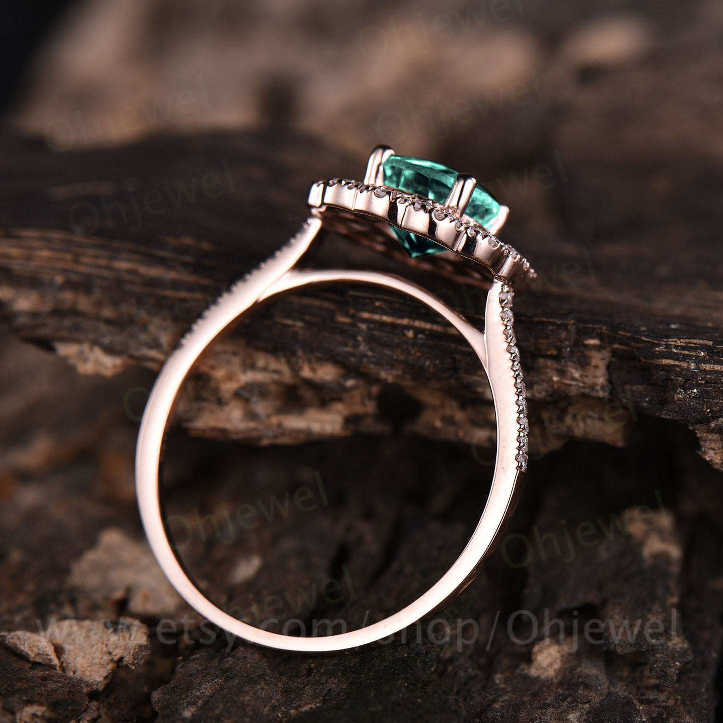 Green emerald engagement ring rose gold 14K/18K moissanite double halo ring emerald ring vintage may birthstone wedding ring fine jewelry