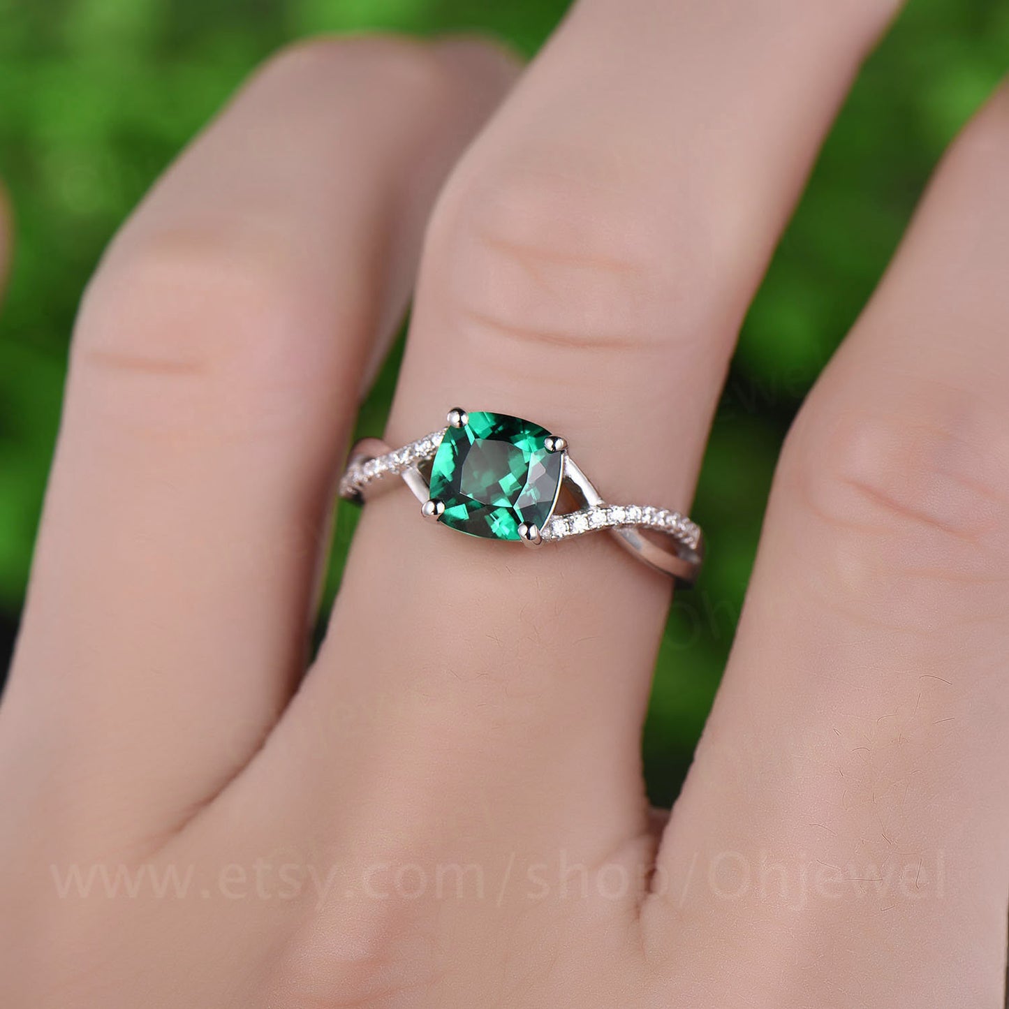 1.5ct cushion emerald engagement ring rose gold 14K/18K emerald ring vintage real diamond ring may birthstone promise wedding bridal ring