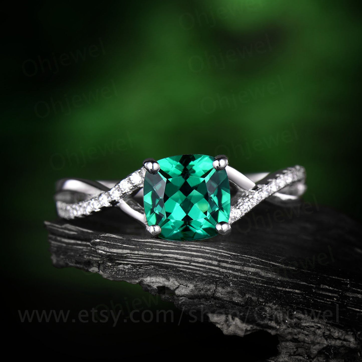 1.5ct cushion emerald engagement ring rose gold 14K/18K emerald ring vintage real diamond ring may birthstone promise wedding bridal ring