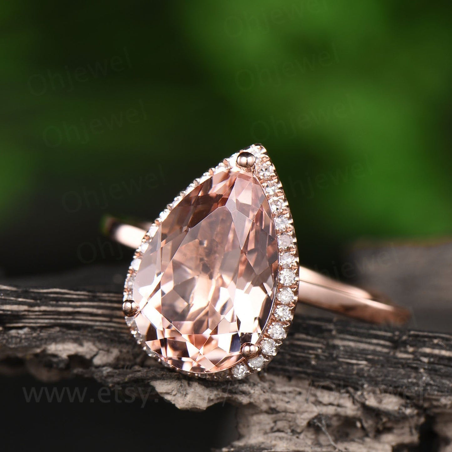 3.5ct pink morganite engagement ring rose gold 14K/18K pear 8x12mm big morganite ring diamond halo ring vintage wedding promise bridal ring