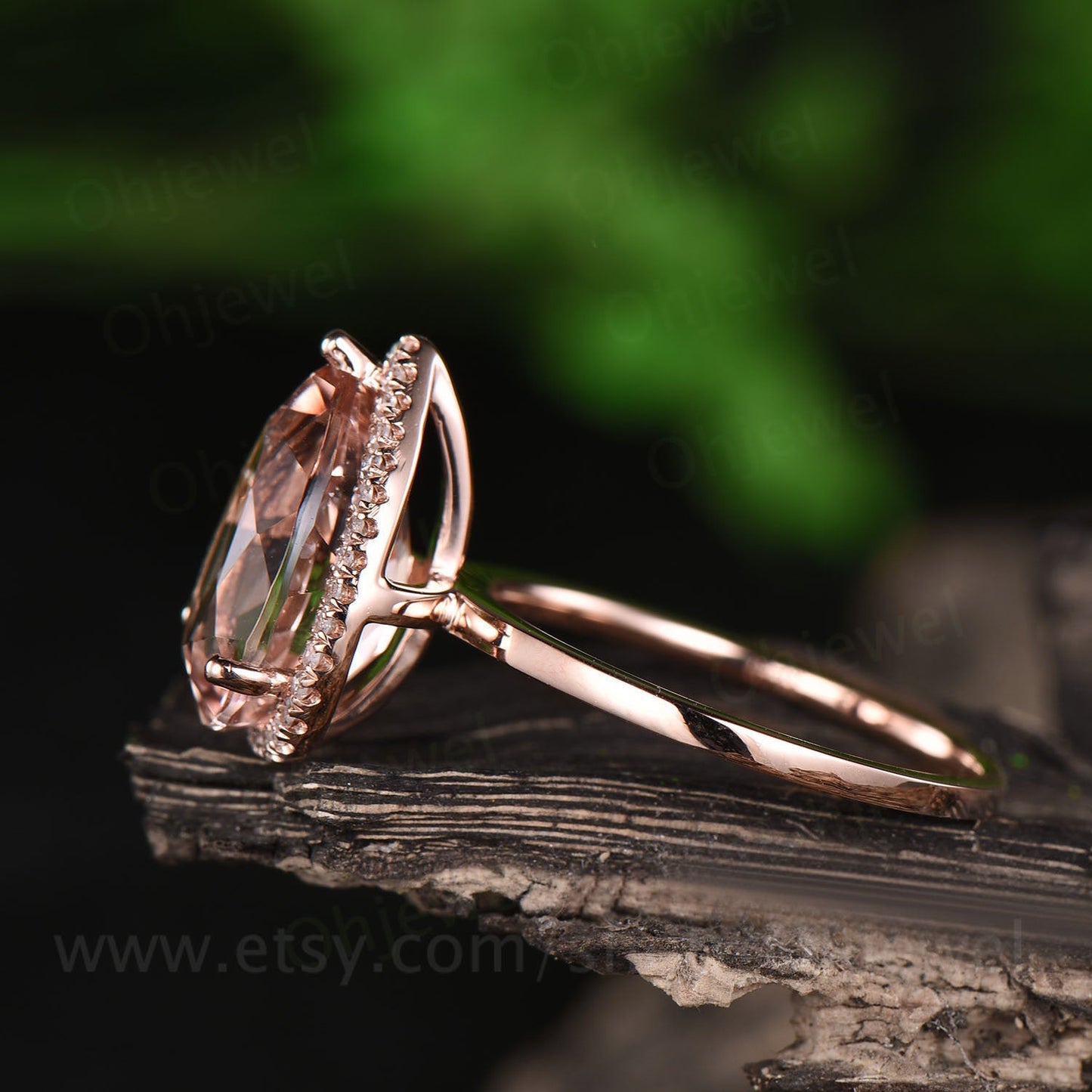 3.5ct pink morganite engagement ring rose gold 14K/18K pear 8x12mm big morganite ring diamond halo ring vintage wedding promise bridal ring