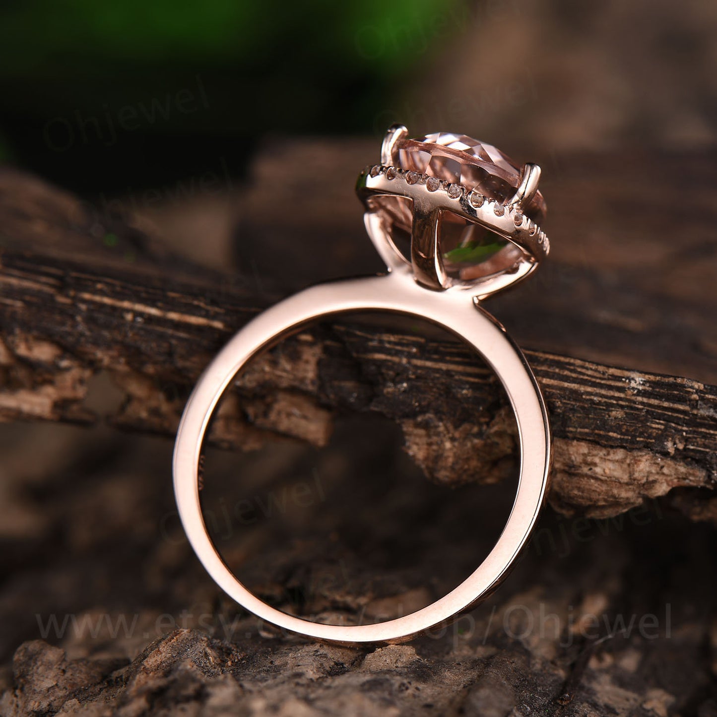 3.5ct pink morganite engagement ring rose gold 14K/18K pear 8x12mm big morganite ring diamond halo ring vintage wedding promise bridal ring