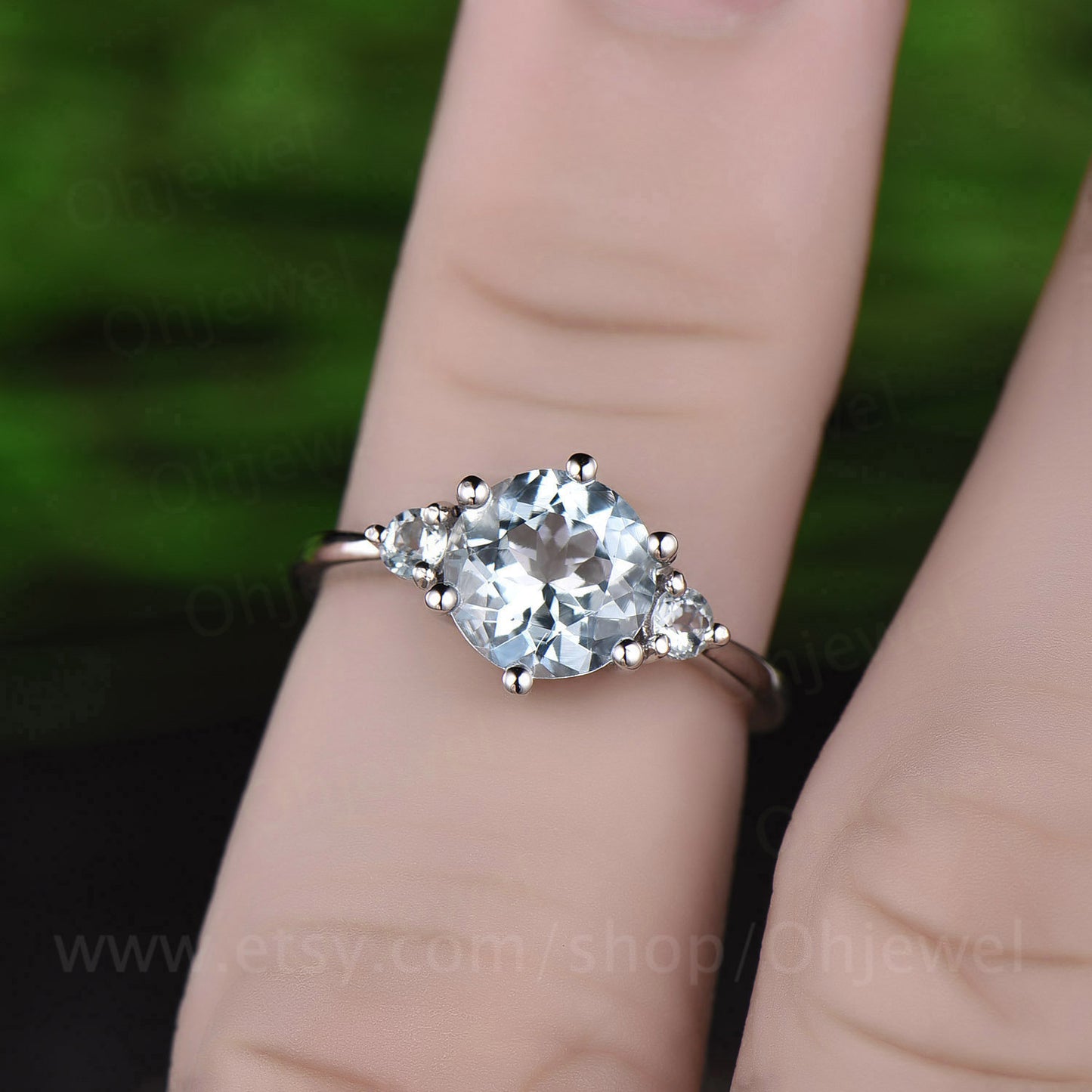 Three stone aquamarine engagement ring white gold 14K/18K aquamarine ring gold vintage March birthstone ring wedding promise ring jewelry