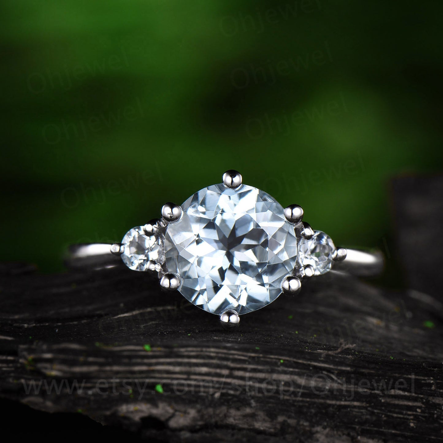 Three stone aquamarine engagement ring white gold 14K/18K aquamarine ring gold vintage March birthstone ring wedding promise ring jewelry