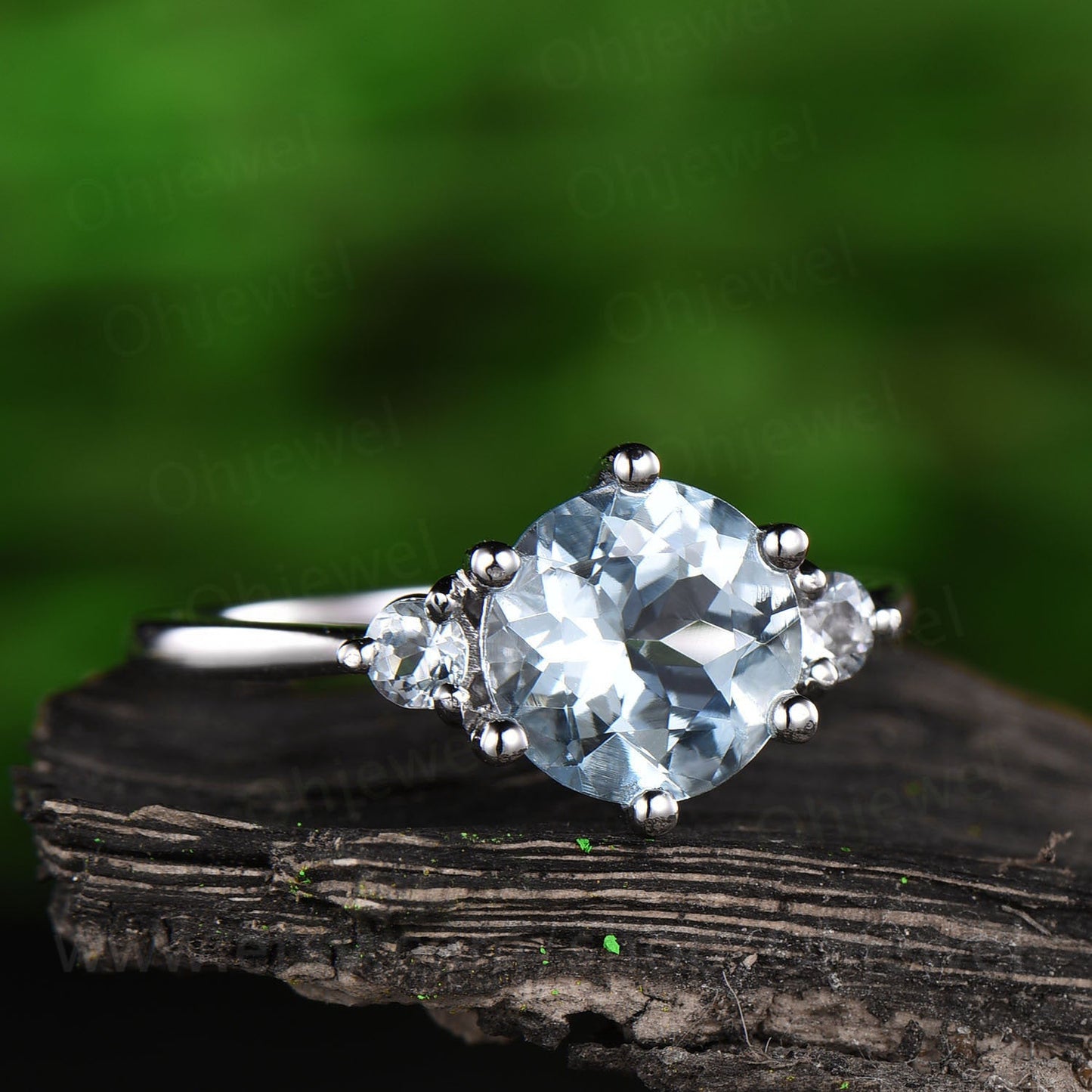Three stone aquamarine engagement ring white gold 14K/18K aquamarine ring gold vintage March birthstone ring wedding promise ring jewelry