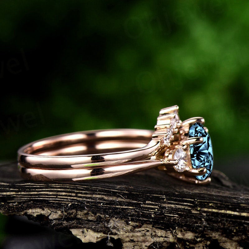 1pc Only the London blue topaz engagement ring rose gold 14K/18K Three stone topaz ring vintage November birthstone moissanite wedding ring