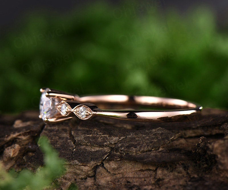 5mm Round moissanite ring vintage for women unique moissanite engagement ring rose gold marquise set diamond ring bridal anniversary gift