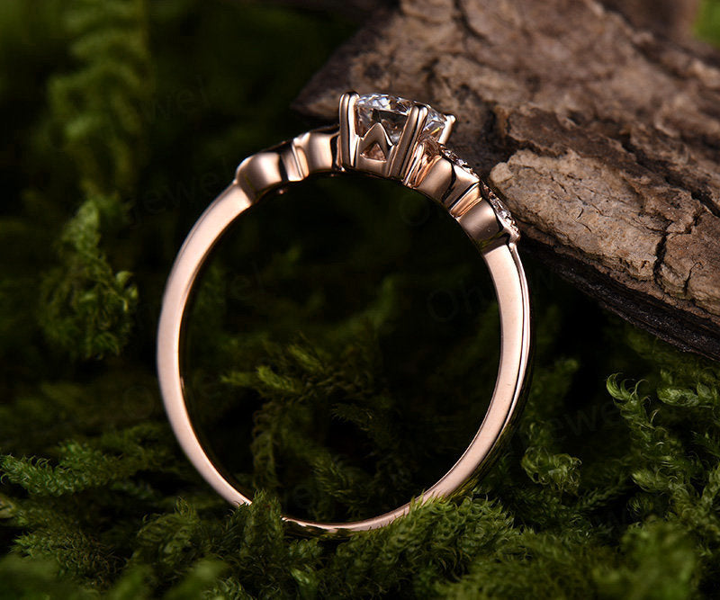 5mm Round moissanite ring vintage for women unique moissanite engagement ring rose gold marquise set diamond ring bridal anniversary gift