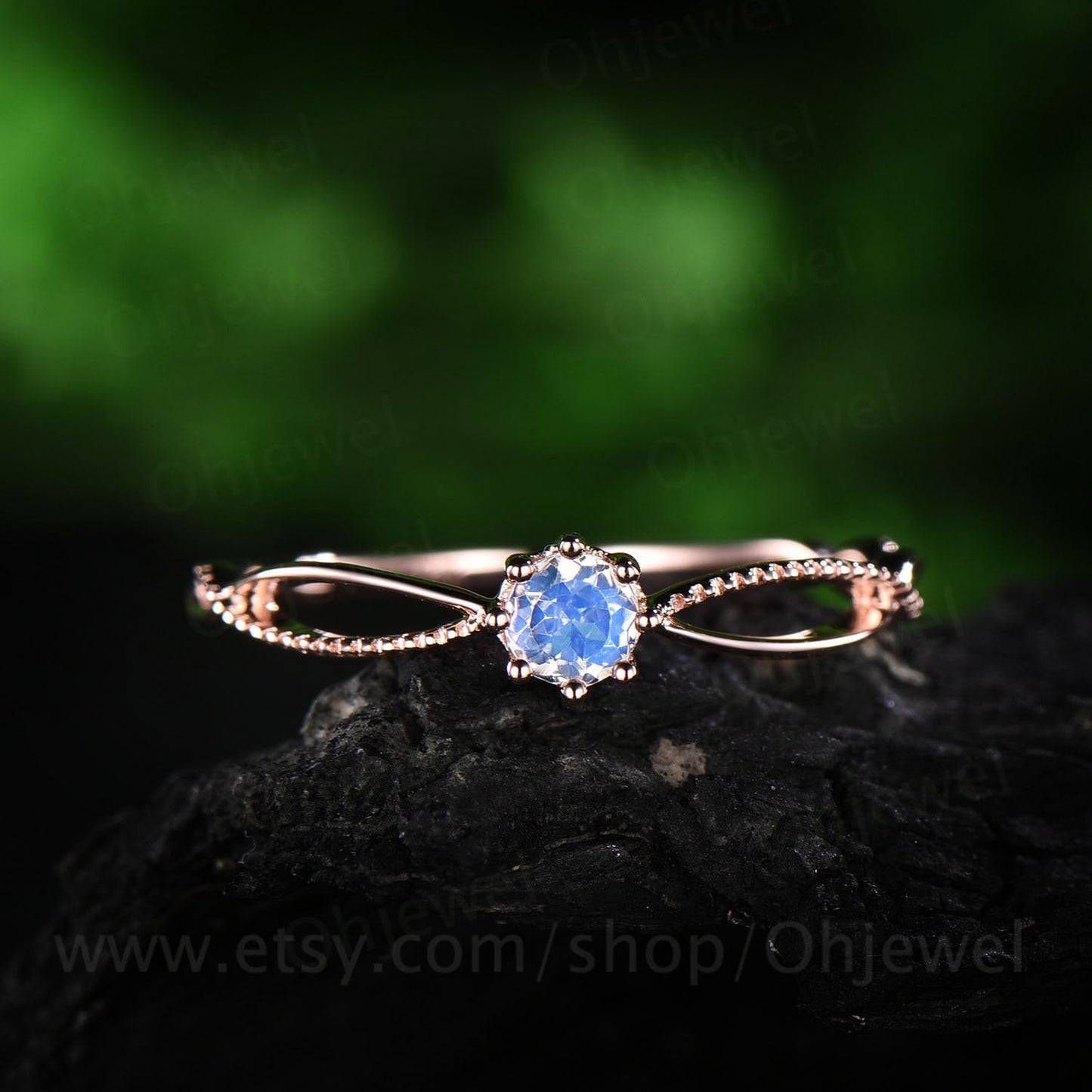 Round blue moonstone engagement ring rose gold moonstone ring gold vintage june birthstone ring unique promise bridal ring band gift for her